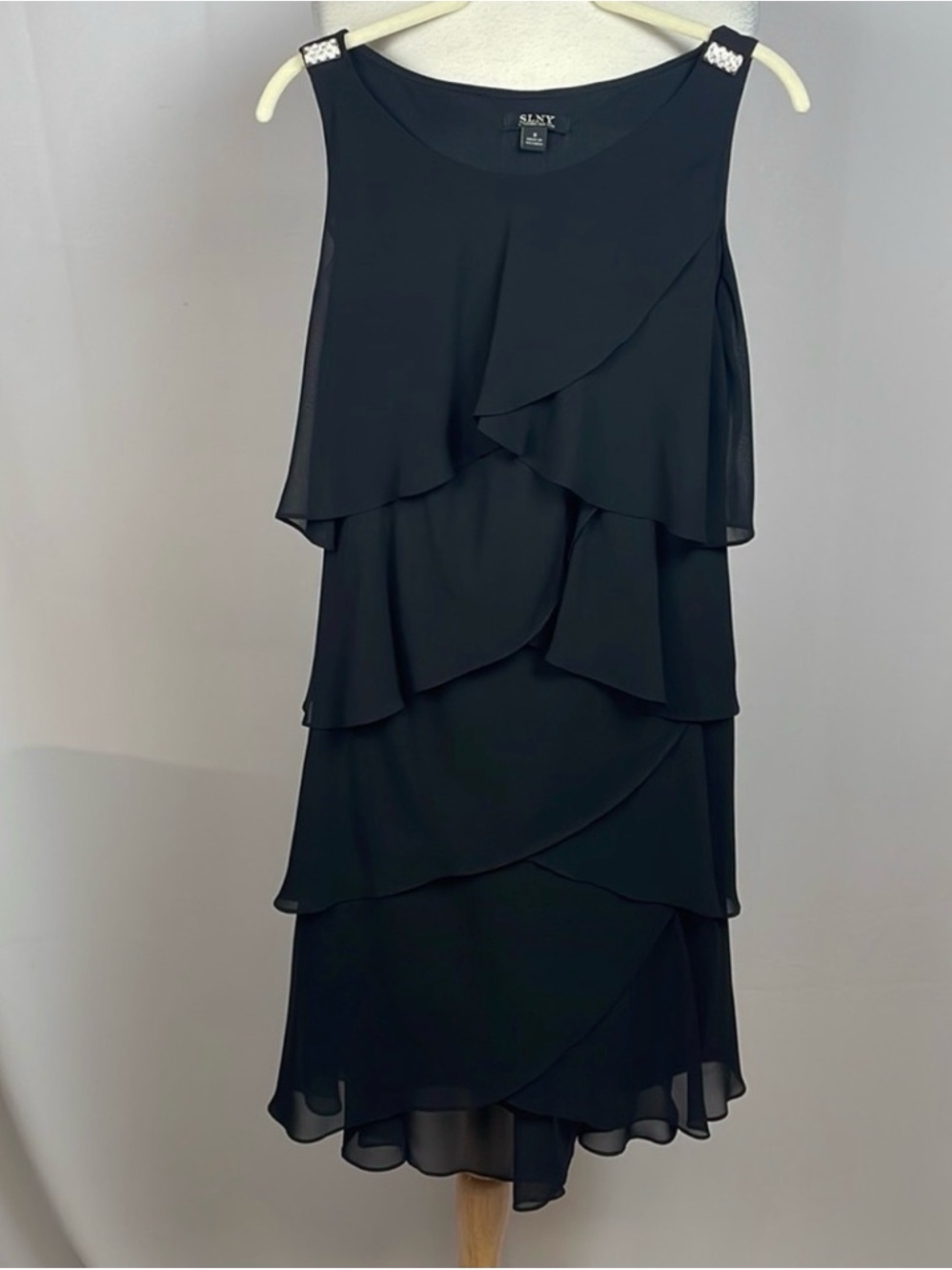 SLNY Tulip Tiered Embellished Dress